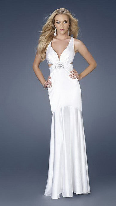 White Beaded Strap White Satin Long Mermaid Long Dress