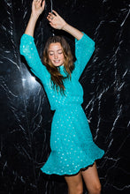 Teal Silver Sequin Polka Dot Long Sleeve Mini Dress