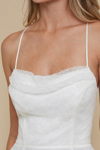 Ivory Ladies Strap Sequin Maxidress With Criss Cross Back