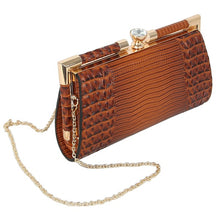 Brown Croc Alligator Frame Clutch