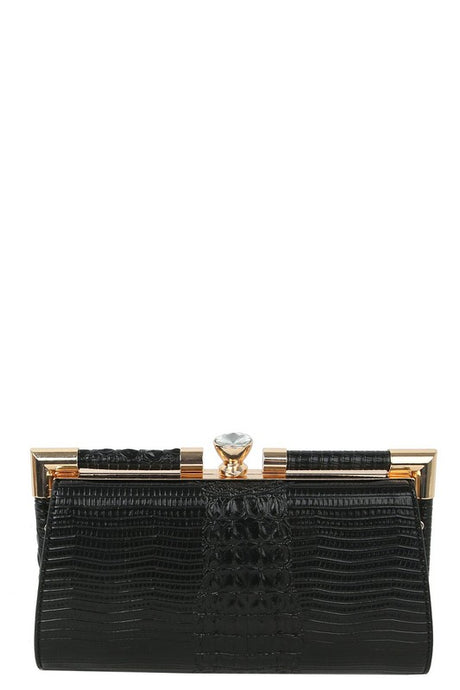 Black Croc Alligator Frame Clutch
