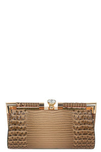 Nude Croc Alligator Frame Clutch