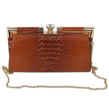Brown Croc Alligator Frame Clutch