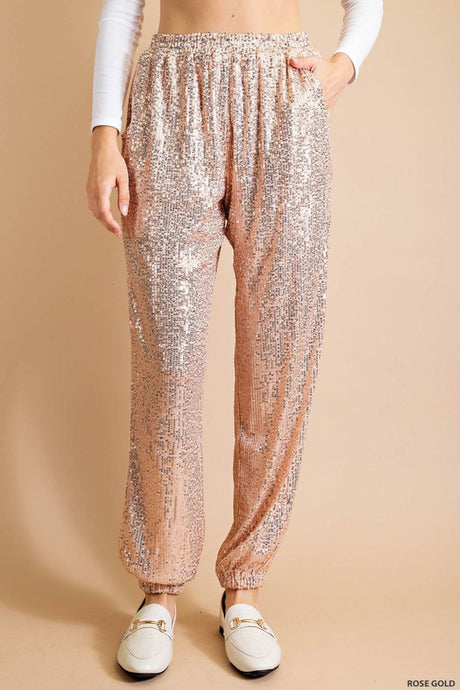 Rose Gold Full Lined Sequin Jogger