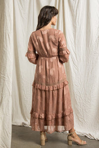 Brown Tiered Maxi Dress With Pintuck Detail