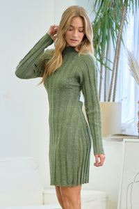 Olive Mock Neck Dress With Twisted Back