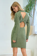 Olive Mock Neck Dress With Twisted Back