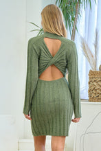 Olive Mock Neck Dress With Twisted Back