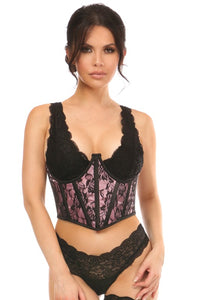 Pink w/Black Lace Overlay Open Cup Waist Cincher