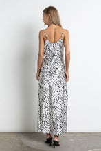 White Animal Print Satin Midi Slip Dress