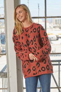Rust Animal Pattern Soft Sweater Top