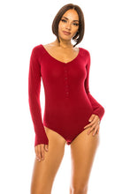 Burgundy Ribbed Long Sleeve Button-up Bodysuit