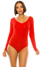Red Ribbed Long Sleeve Button-up Bodysuit