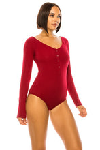 Burgundy Ribbed Long Sleeve Button-up Bodysuit