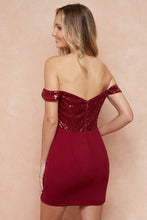 Red Off The Shoulder Sequin Top Mini Dress