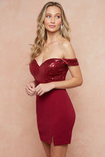 Red Off The Shoulder Sequin Top Mini Dress