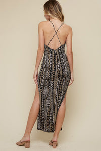Black Front Drape Maxi Dress With Side Slit