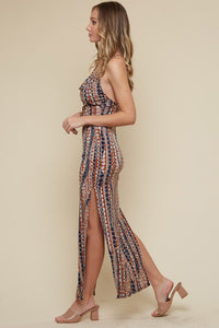 Rust Front Drape Maxi Dress With Side Slit