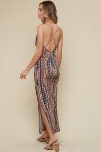 Rust Front Drape Maxi Dress With Side Slit