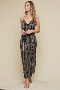 Black Front Drape Maxi Dress With Side Slit