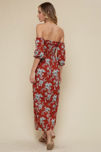 Red Maxi Off The Shoulder Smoking Dress