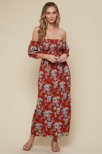 Red Maxi Off The Shoulder Smoking Dress