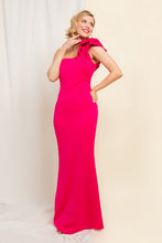 Fuchsia Ruffle Detailed One Shoulder Mermaid Maxi Dress