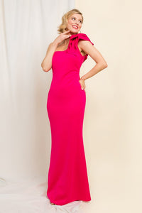 Fuchsia Ruffle Detailed One Shoulder Mermaid Maxi Dress