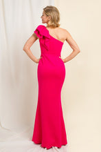 Fuchsia Ruffle Detailed One Shoulder Mermaid Maxi Dress
