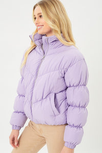 Light Purple Long Sleeve Fluffy Puffer Jacket