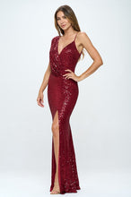 Burgundy Long Sleeveless Sequined Evening Dress