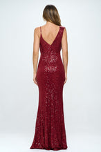 Burgundy Long Sleeveless Sequined Evening Dress