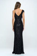 Black Long Sleeveless Sequined Evening Dress