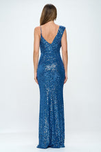 Blue Long Sleeveless Sequined Evening Dress