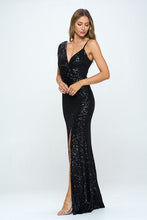 Black Long Sleeveless Sequined Evening Dress
