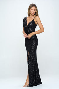 Black Long Sleeveless Sequined Evening Dress