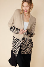 Tan/Black Multi Color Block Open Front Long Cardigan