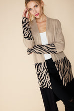 Tan/Black Multi Color Block Open Front Long Cardigan