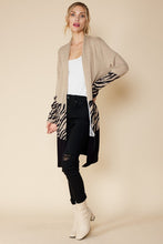 Tan/Black Multi Color Block Open Front Long Cardigan