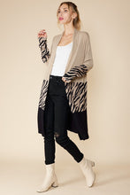 Tan/Black Multi Color Block Open Front Long Cardigan