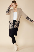 Tan/Black Multi Color Block Open Front Long Cardigan