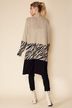 Tan/Black Multi Color Block Open Front Long Cardigan