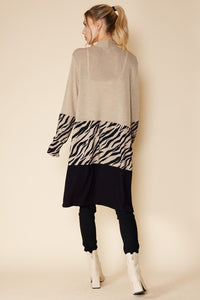 Tan/Black Multi Color Block Open Front Long Cardigan