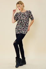 Taupe Multi Printed Puff Short Sleeve Top