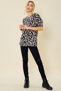 Taupe Multi Printed Puff Short Sleeve Top