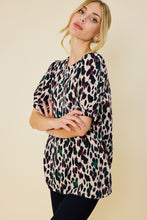 Taupe Multi Printed Puff Short Sleeve Top