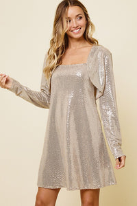Gold Long Sleeve Sequin Dress with Cardigan