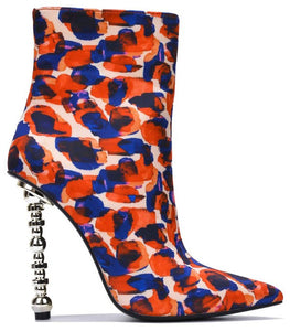 Print Womens Pointy Toe Side Zipper Dress Boots