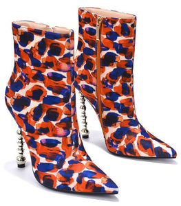 Print Womens Pointy Toe Side Zipper Dress Boots