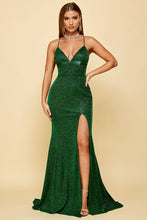 Green Ladies Criss Cross Slit Side Glitter Dress